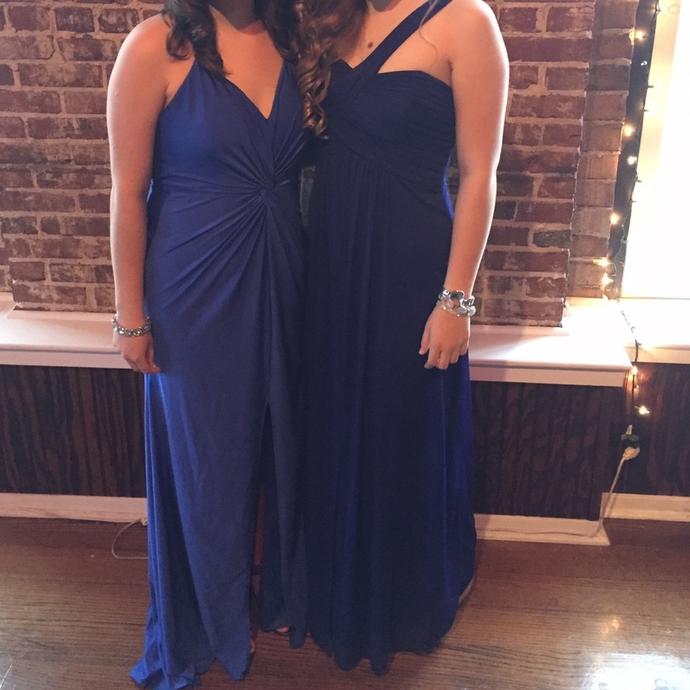 Floor Length Size 5 Navy/Royal Blue One Shoulder Gown w/Ruching & Curtain Front